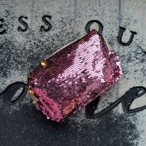 Tarte Pink Sequin Cosmetic Bag with Rectangular Shape and Shimmering Surface